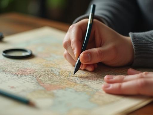 デザイナーが古い地図を調べている様子